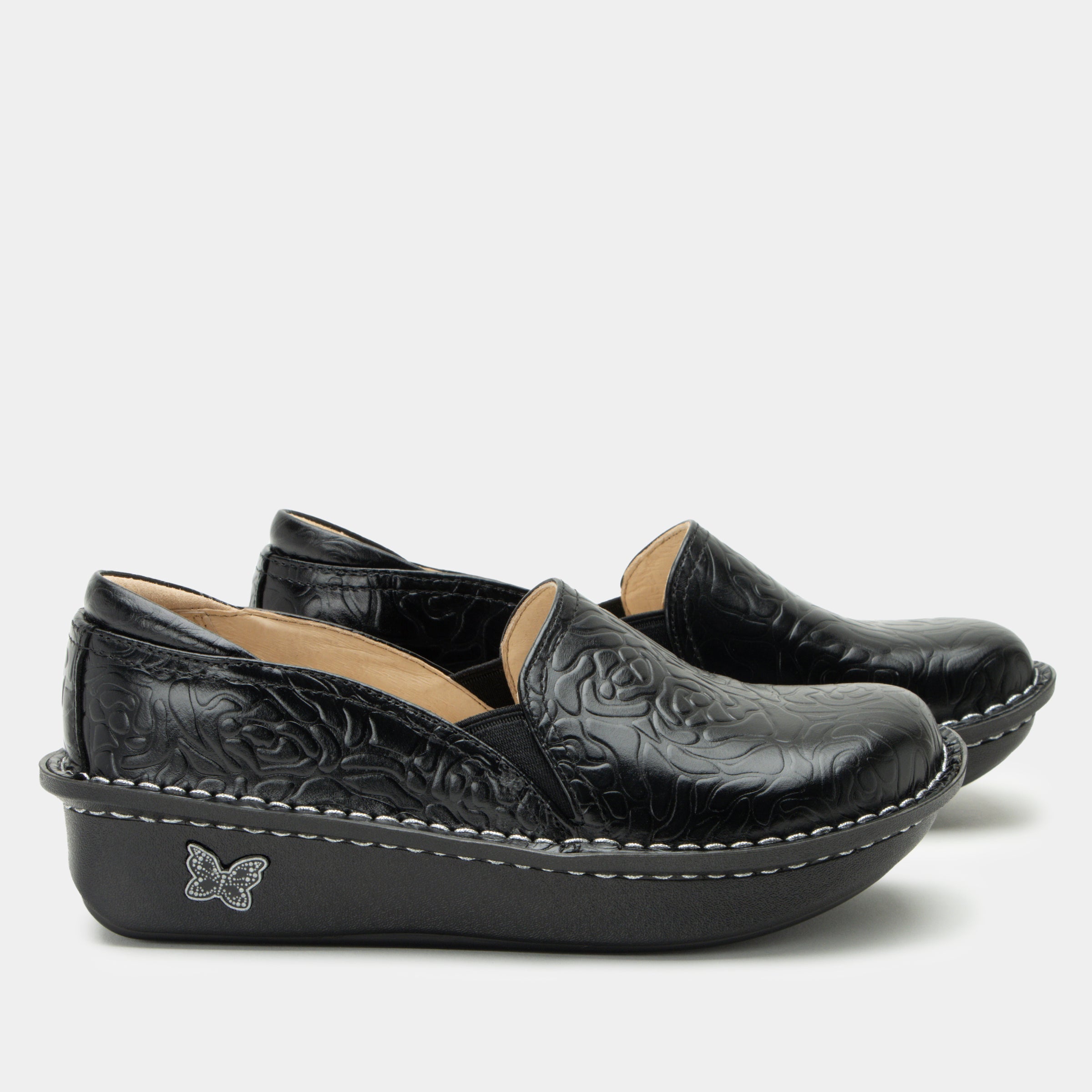 Debra Black Embossed Rose Shoe - Image 3